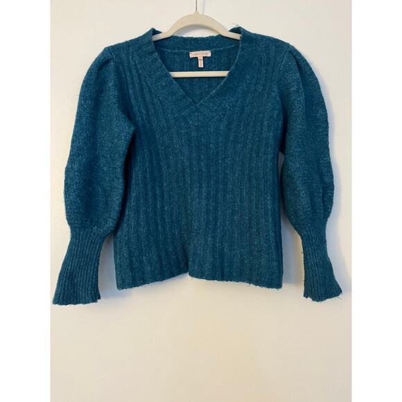 Rebecca Taylor Teal Lofty Alpaca Puff Sleeve Sweater Sz M - Picture 3 of 7